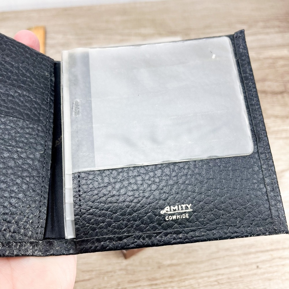 Vtg AMITY Indexed Cowhide Black LeatherWallet Billfold USA New Open Box - Picture 4 of 8
